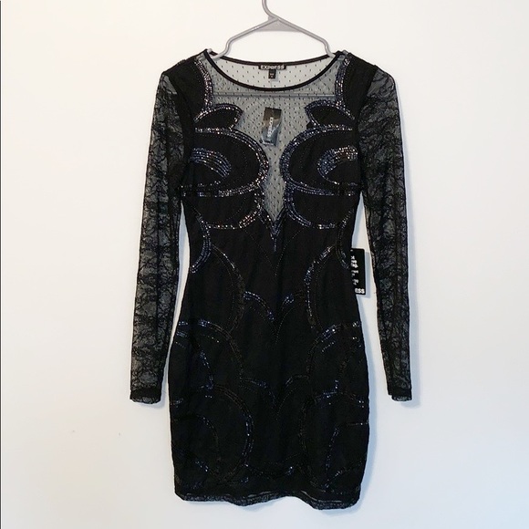 Express Dresses & Skirts - Express Black Lace Sequin LBD Dress NWT